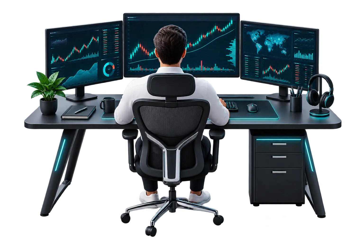 Trader analizando gráficos en su área personal